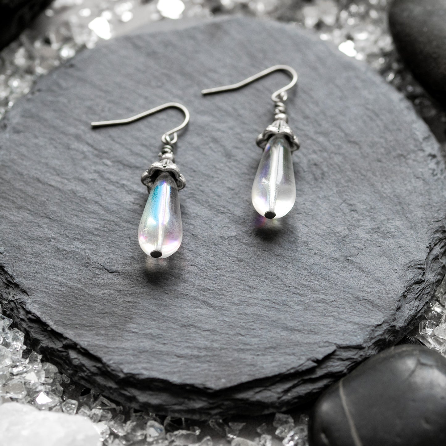 “CRYSTAL MUSHROOMS” – GLASS DROP BEAD EARRINGS