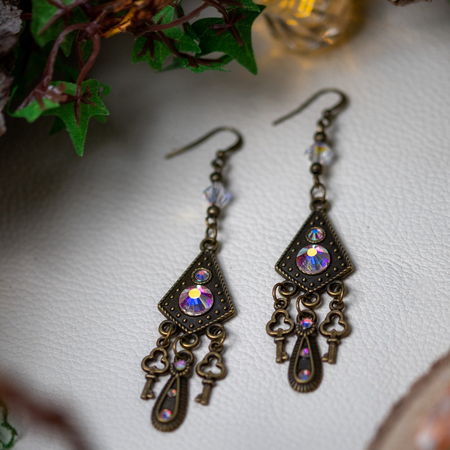 “CRYSTAL KEYS” – CHANDELIER EARRINGS - ANTIQUE BRONZE