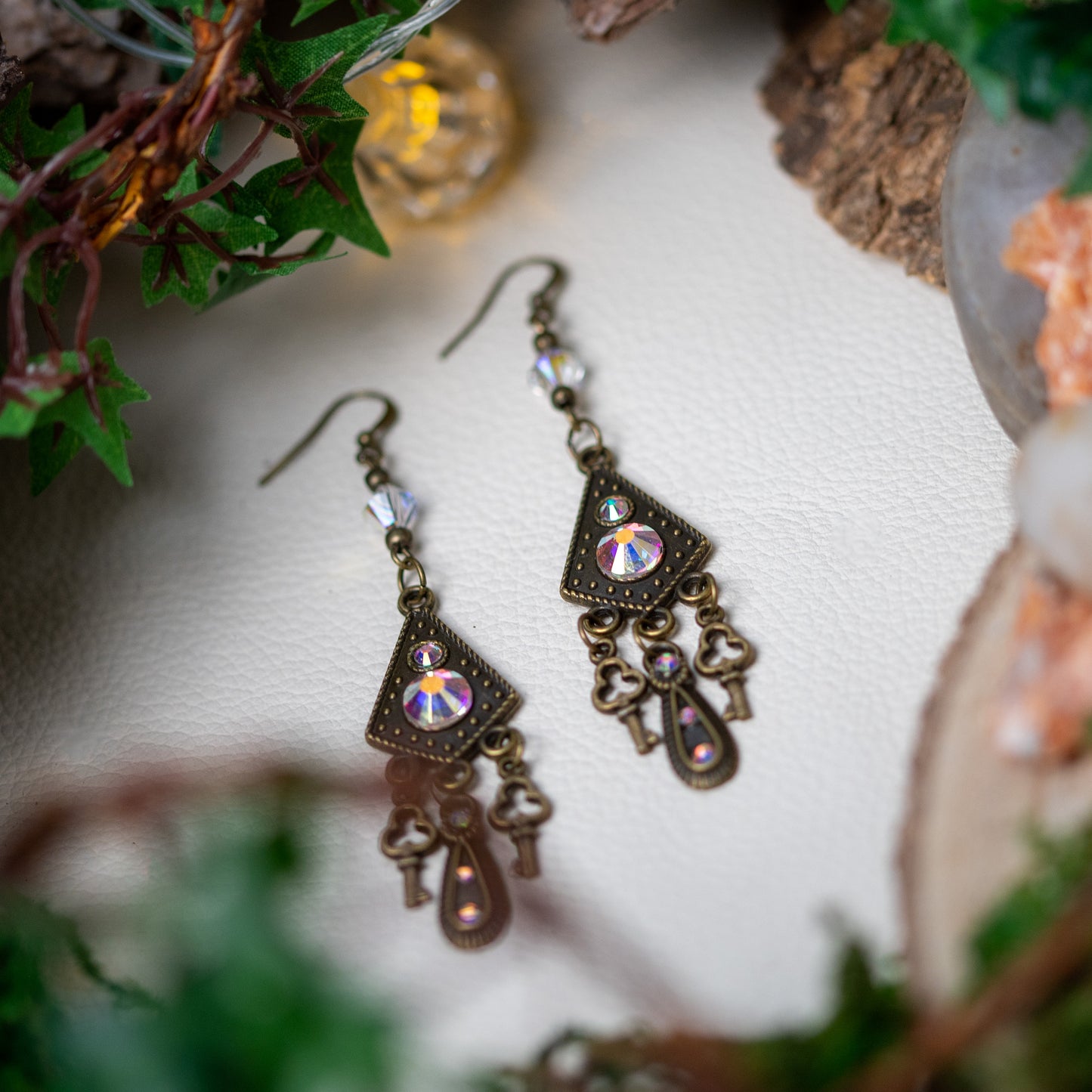 “CRYSTAL KEYS” – CHANDELIER EARRINGS - ANTIQUE BRONZE