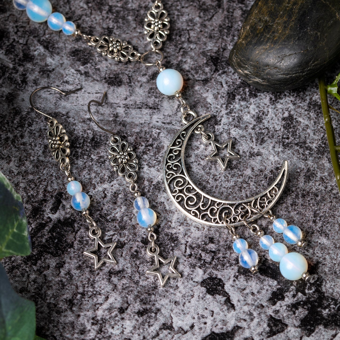 “CELESTIAL BLOOM” – LUNAR STYLE JEWELRY SET – ANTIQUE SILVER