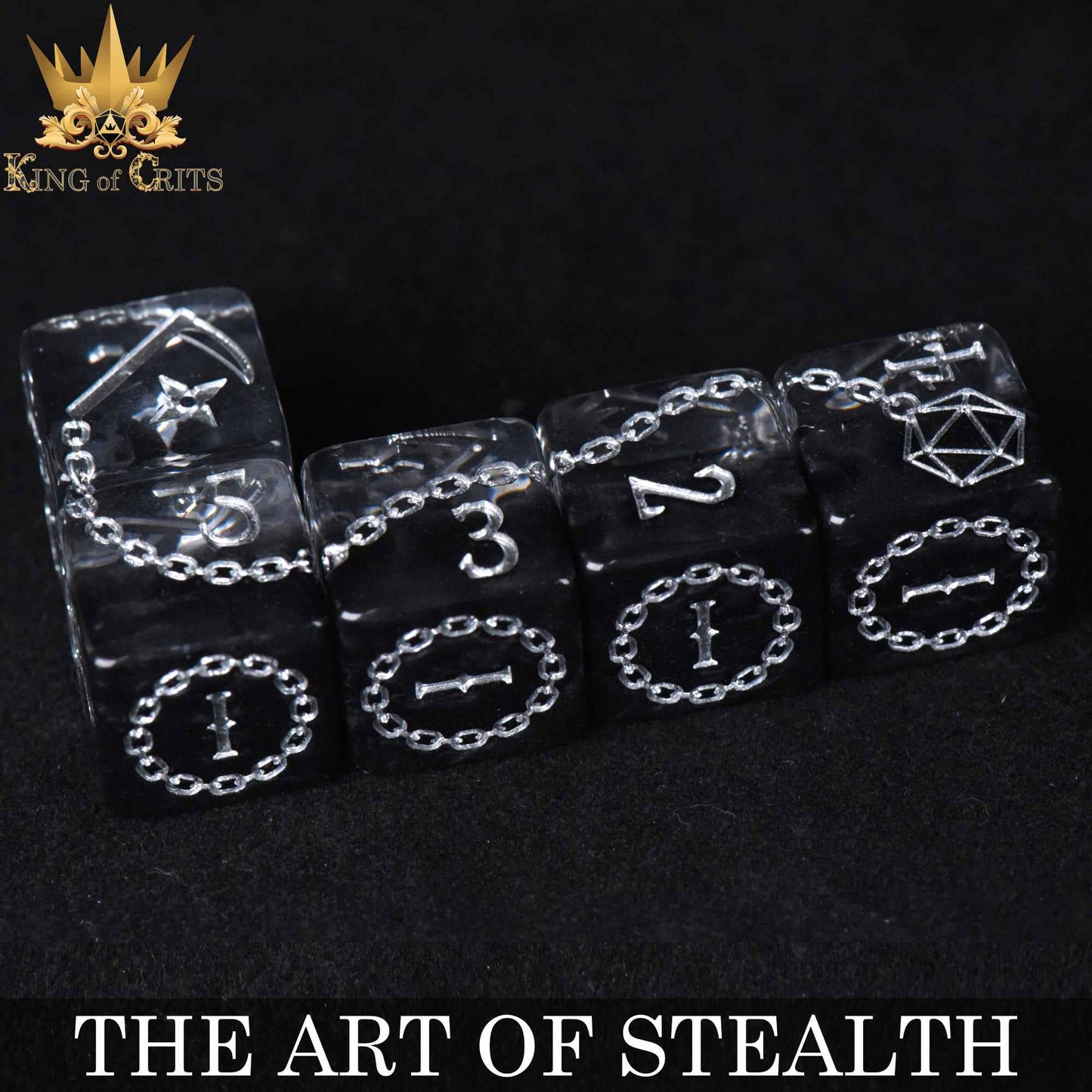 "THE ART OF STEALTH" - ROGUE INSPIRED DICE SET - KING OF CRITS ORIGINAL