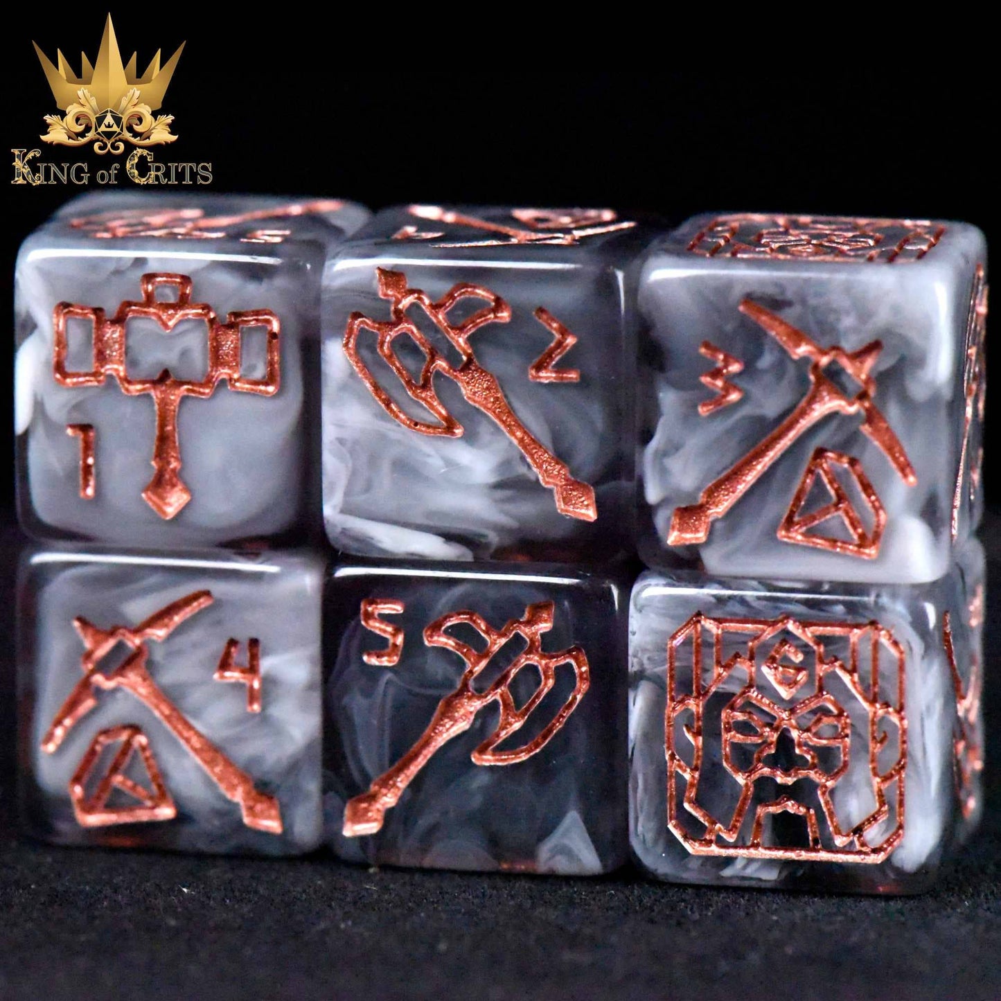 "DWARFEN DYNASTY" - GREY AND COPPER DICE SET - KING OF CRITS ORIGINAL