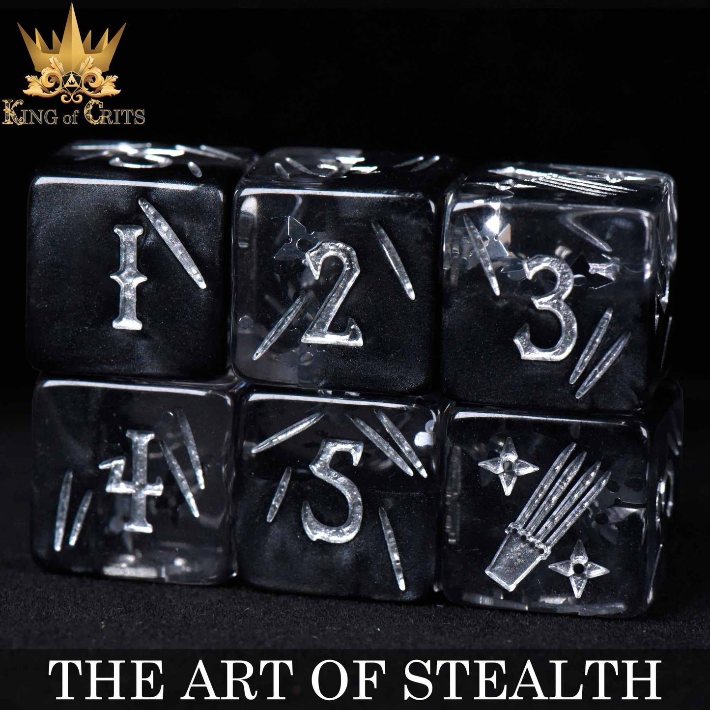 "THE ART OF STEALTH" - ROGUE INSPIRED DICE SET - KING OF CRITS ORIGINAL