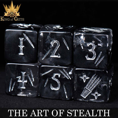 "THE ART OF STEALTH" - ROGUE INSPIRED DICE SET - KING OF CRITS ORIGINAL