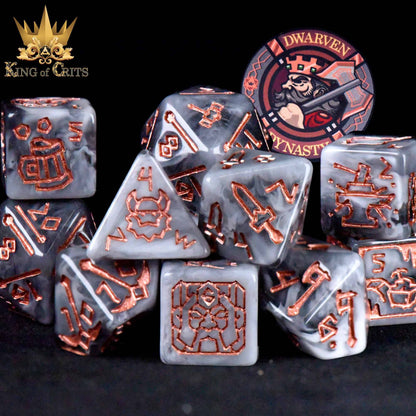 "DWARFEN DYNASTY" - GREY AND COPPER DICE SET - KING OF CRITS ORIGINAL