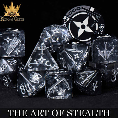 "THE ART OF STEALTH" - ROGUE INSPIRED DICE SET - KING OF CRITS ORIGINAL