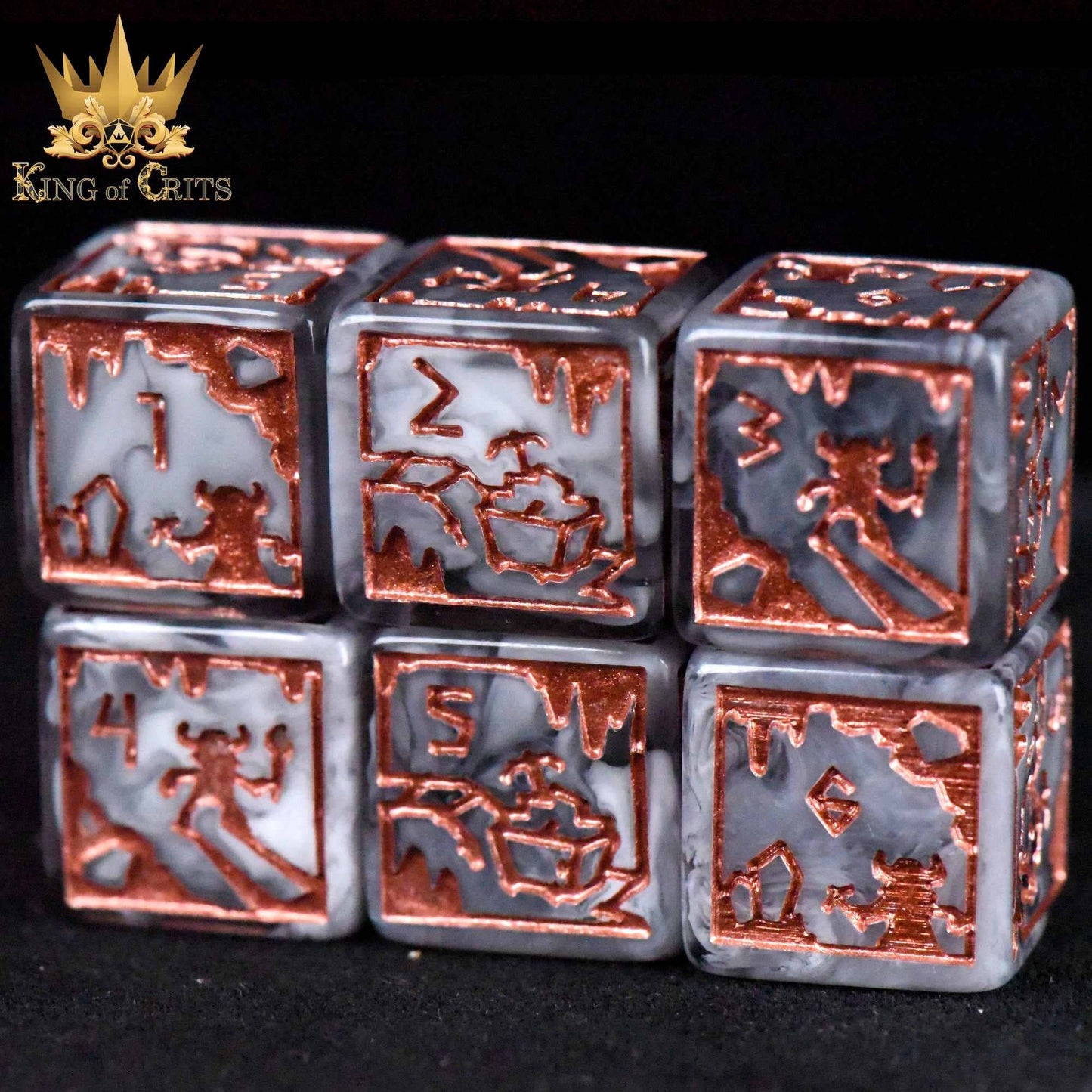 "DWARFEN DYNASTY" - GREY AND COPPER DICE SET - KING OF CRITS ORIGINAL