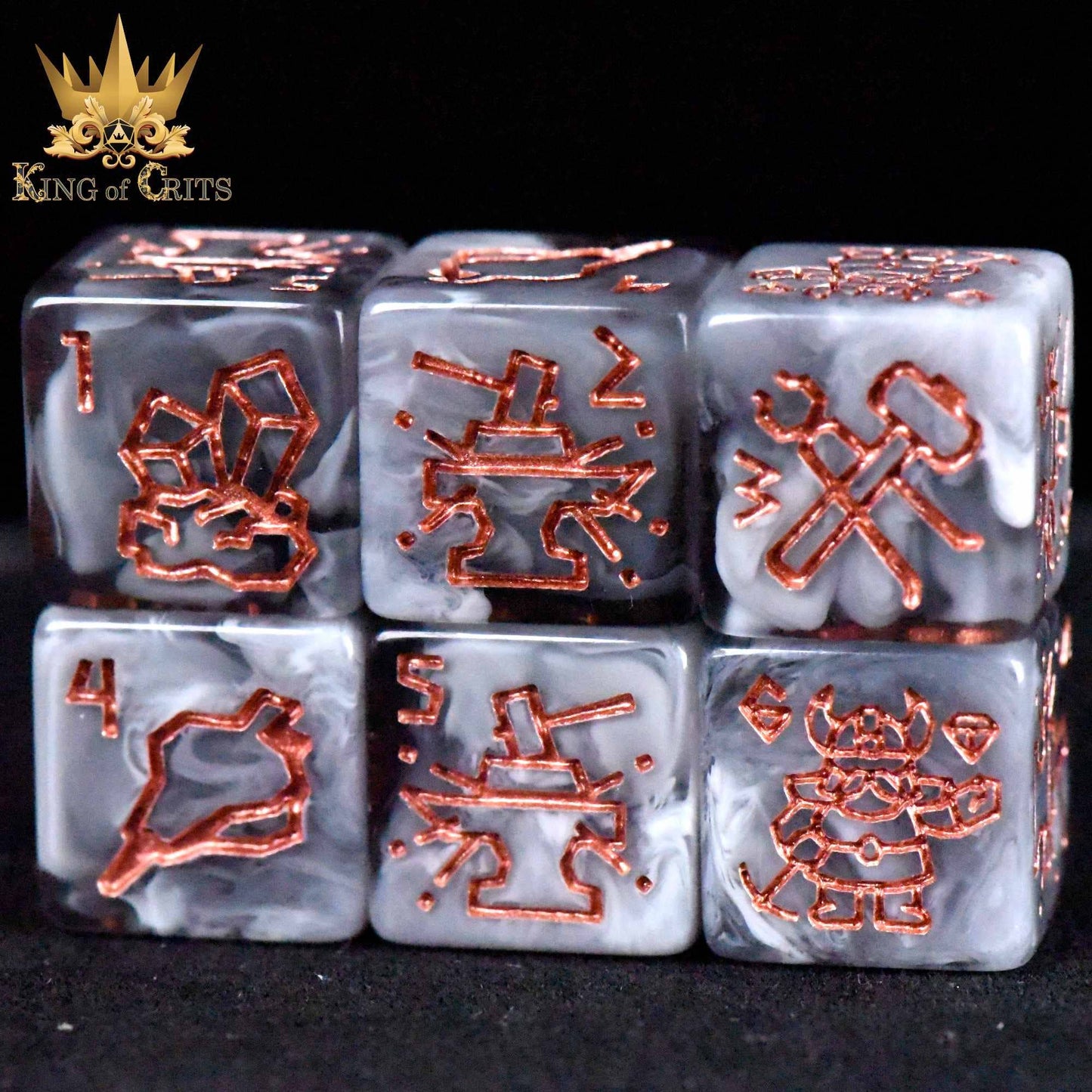 "DWARFEN DYNASTY" - GREY AND COPPER DICE SET - KING OF CRITS ORIGINAL