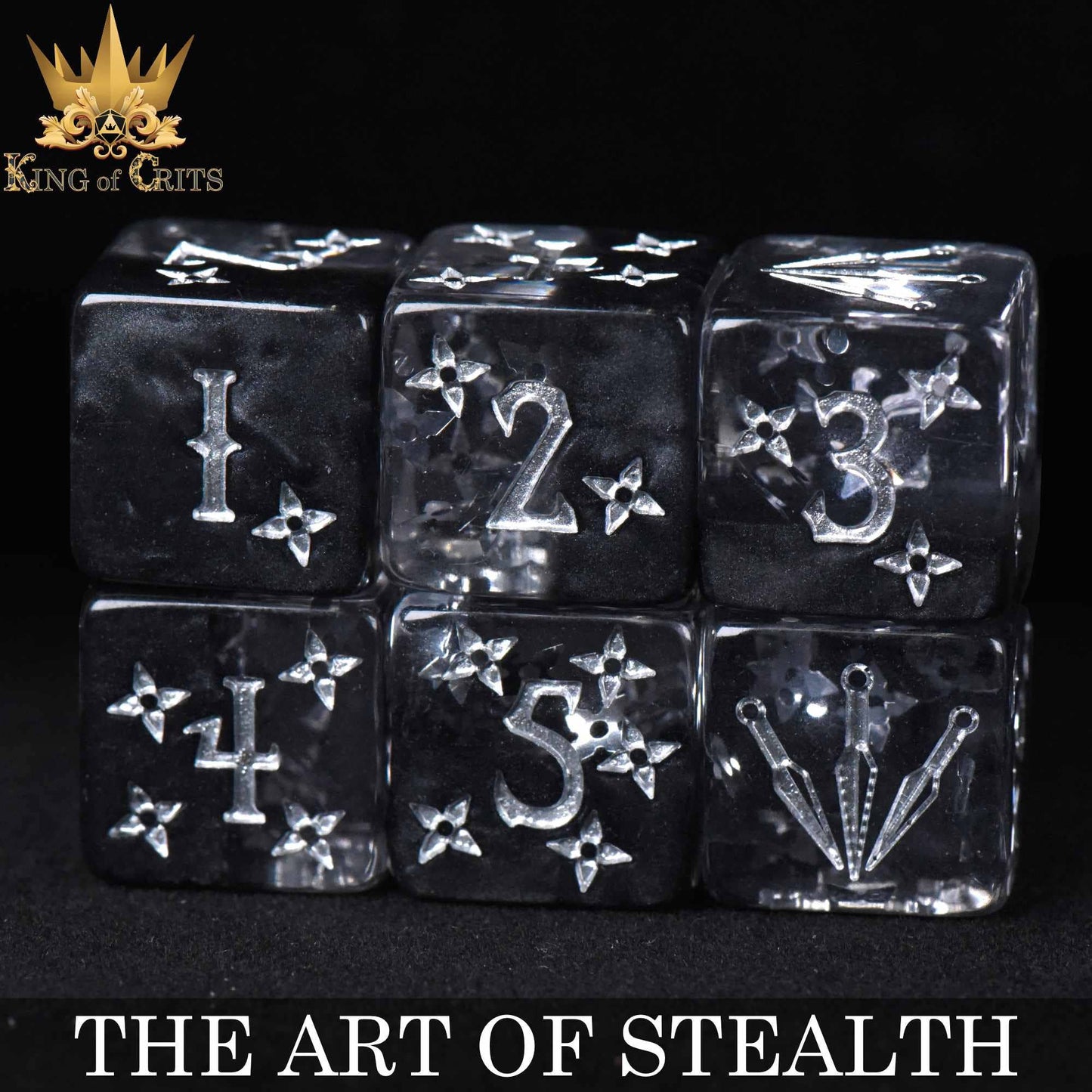 "THE ART OF STEALTH" - ROGUE INSPIRED DICE SET - KING OF CRITS ORIGINAL