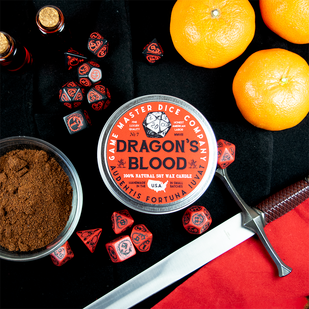 "DRAGON'S BLOOD" - SCENTED GAMING CANDLE - INCENSE & ORANGE
