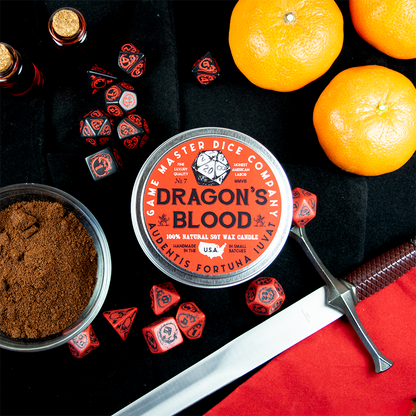 "DRAGON'S BLOOD" - SCENTED GAMING CANDLE - INCENSE & ORANGE