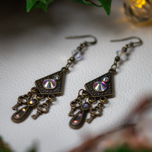 “CRYSTAL KEYS” – CHANDELIER EARRINGS - ANTIQUE BRONZE