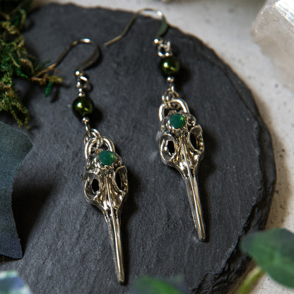 „NEVERMORE“ – RABENSCHÄDEL OHRRINGE – ANTIK SILBER