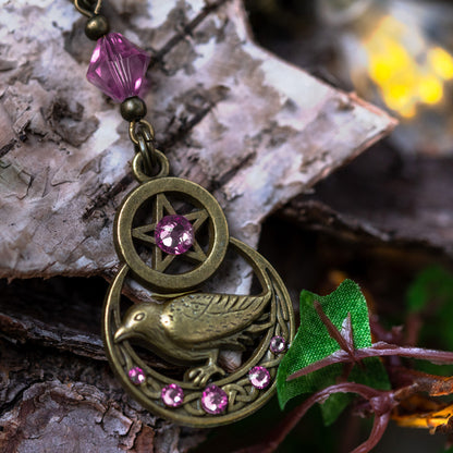 “HUGIN ODER MUNIN” – SCHMUCKSET MIT RABE UND PENTAGRAMM – ANTIQUE BRONZE