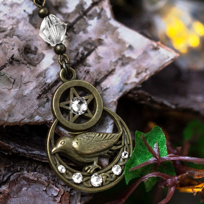 “HUGIN ODER MUNIN” – SCHMUCKSET MIT RABE UND PENTAGRAMM – ANTIQUE BRONZE