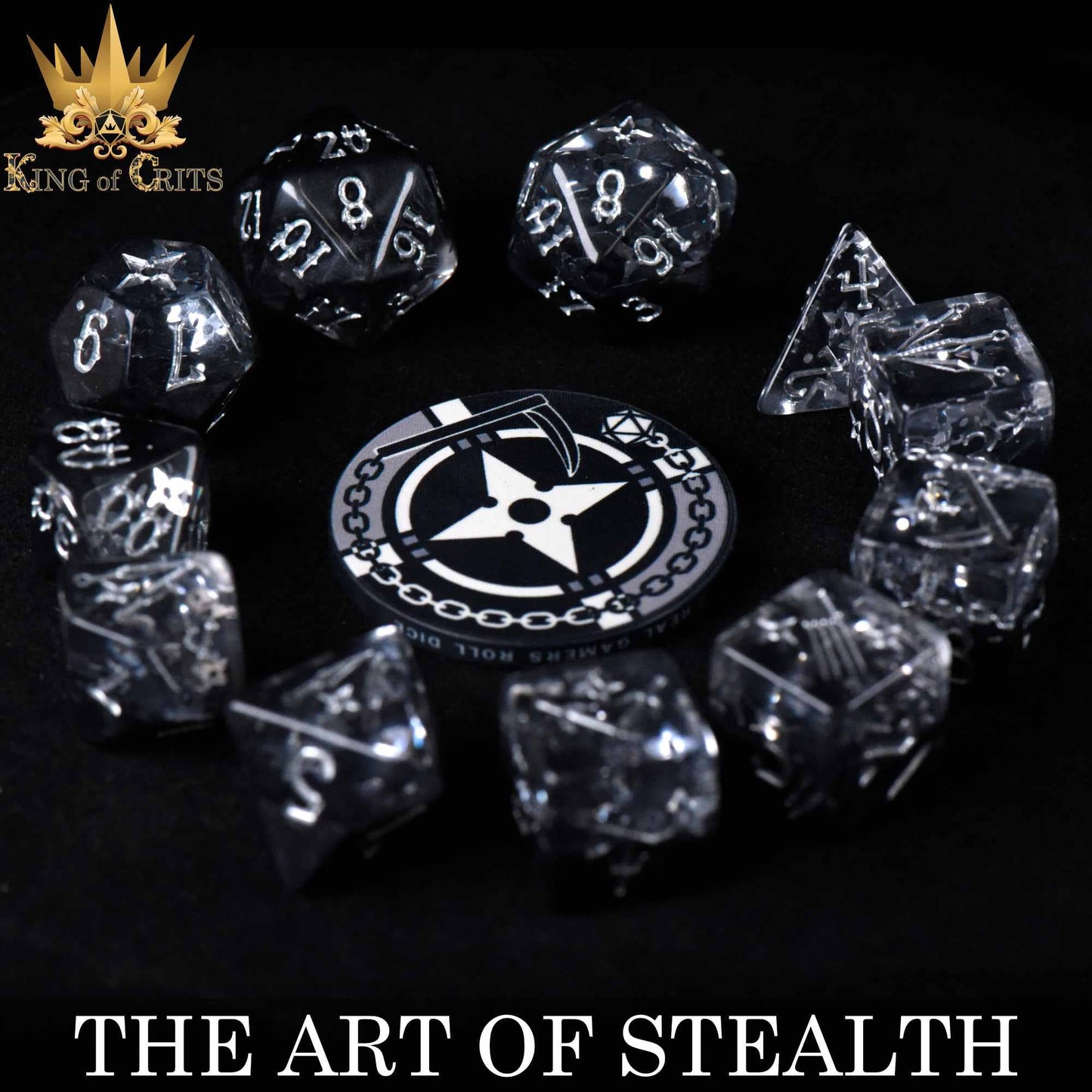 "THE ART OF STEALTH" - ROGUE INSPIRED DICE SET - KING OF CRITS ORIGINAL