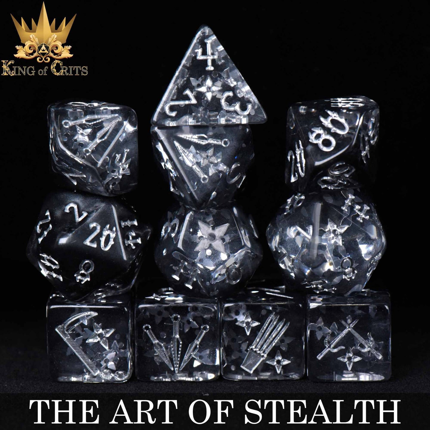 "THE ART OF STEALTH" - ROGUE INSPIRED DICE SET - KING OF CRITS ORIGINAL