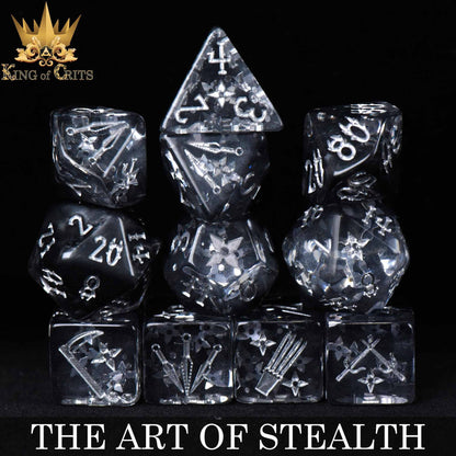 "THE ART OF STEALTH" - ROGUE INSPIRED DICE SET - KING OF CRITS ORIGINAL
