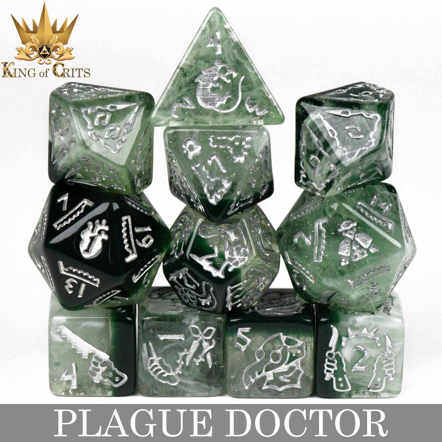"PLAGUE DOCTOR" - 11 PIECE DICE SET - KING OF CRITS ORIGINAL