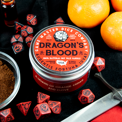 "DRAGON'S BLOOD" - SCENTED GAMING CANDLE - INCENSE & ORANGE