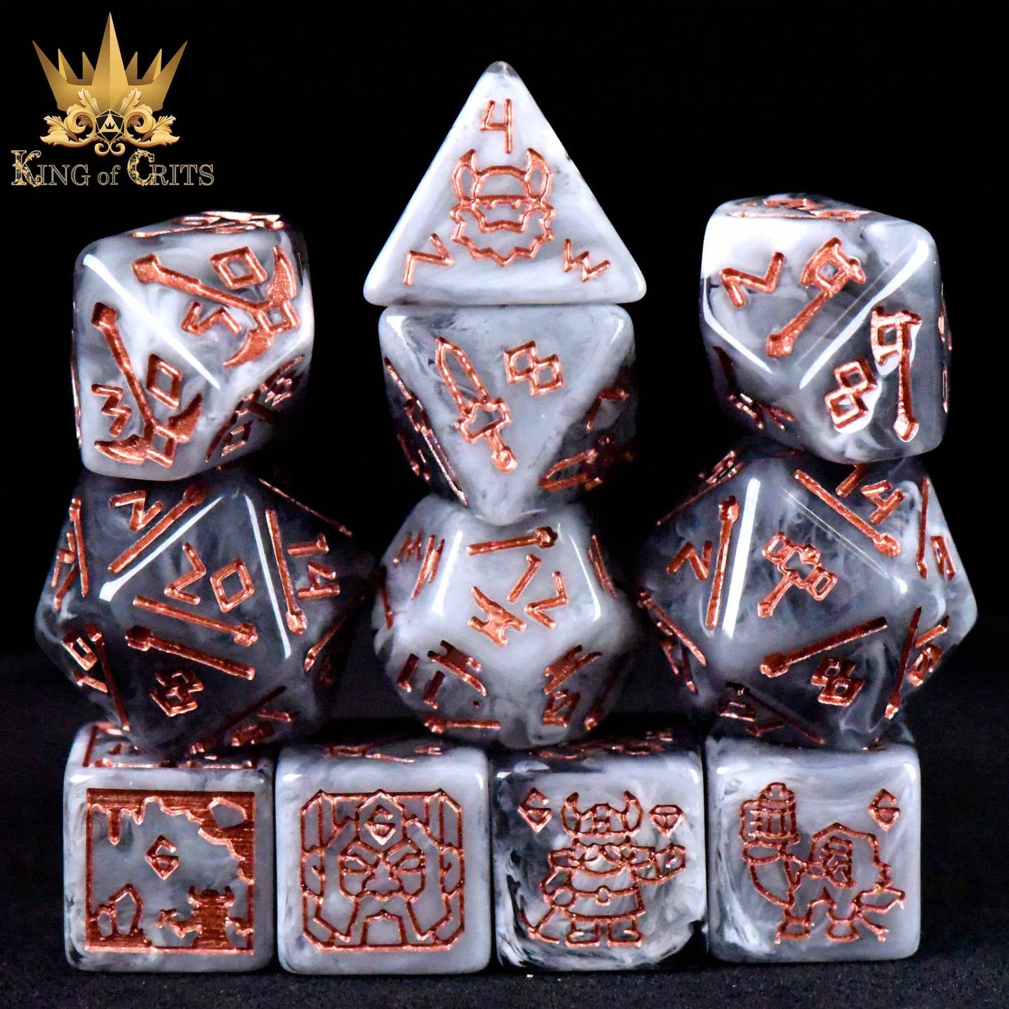 "DWARFEN DYNASTY" - GREY AND COPPER DICE SET - KING OF CRITS ORIGINAL