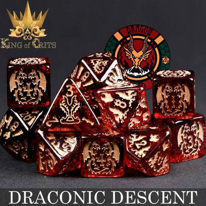 "DRACONIG DESCENT" - DRAGONBORN INSPIRED DICE SET - KING OF CRITS ORIGINAL