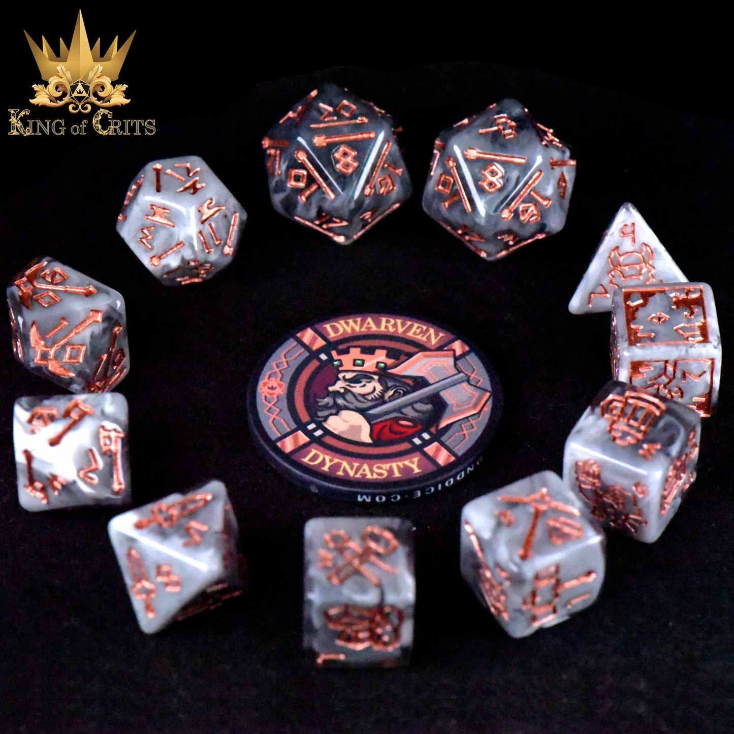 "DWARFEN DYNASTY" - GREY AND COPPER DICE SET - KING OF CRITS ORIGINAL