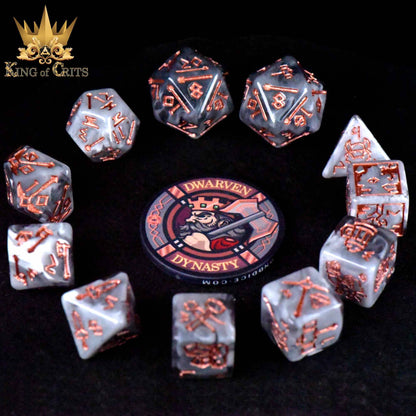 "DWARFEN DYNASTY" - GREY AND COPPER DICE SET - KING OF CRITS ORIGINAL